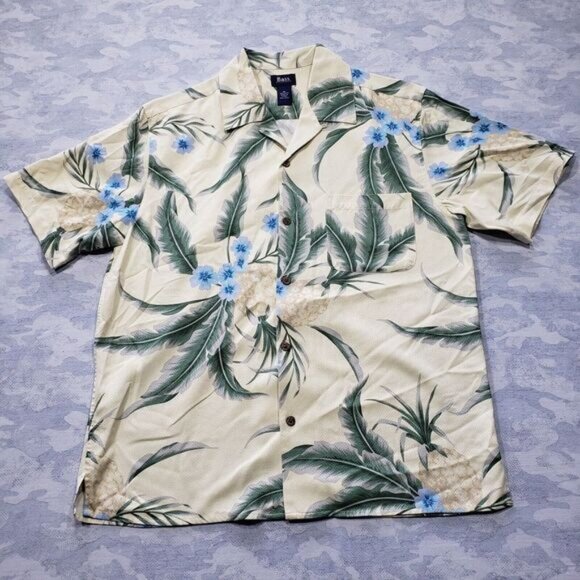 Other - G.H. Bass Hawaiian Shirt Mens Medium Yellow 100% Silk Hibiscus Short Sleeve